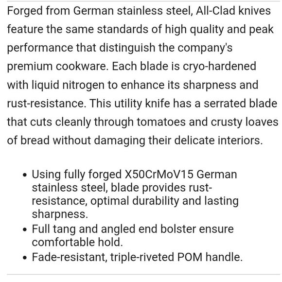 All-Clad Stainless Steel 5" Serrated Utility Knife - Picture 5 of 7